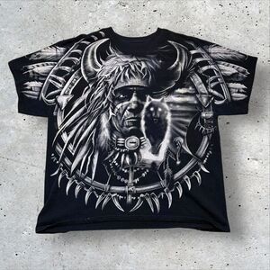 2008 Liquid Blue XL Native American Wolf Dreamcatcher Graphic T-Shirt Black y2k